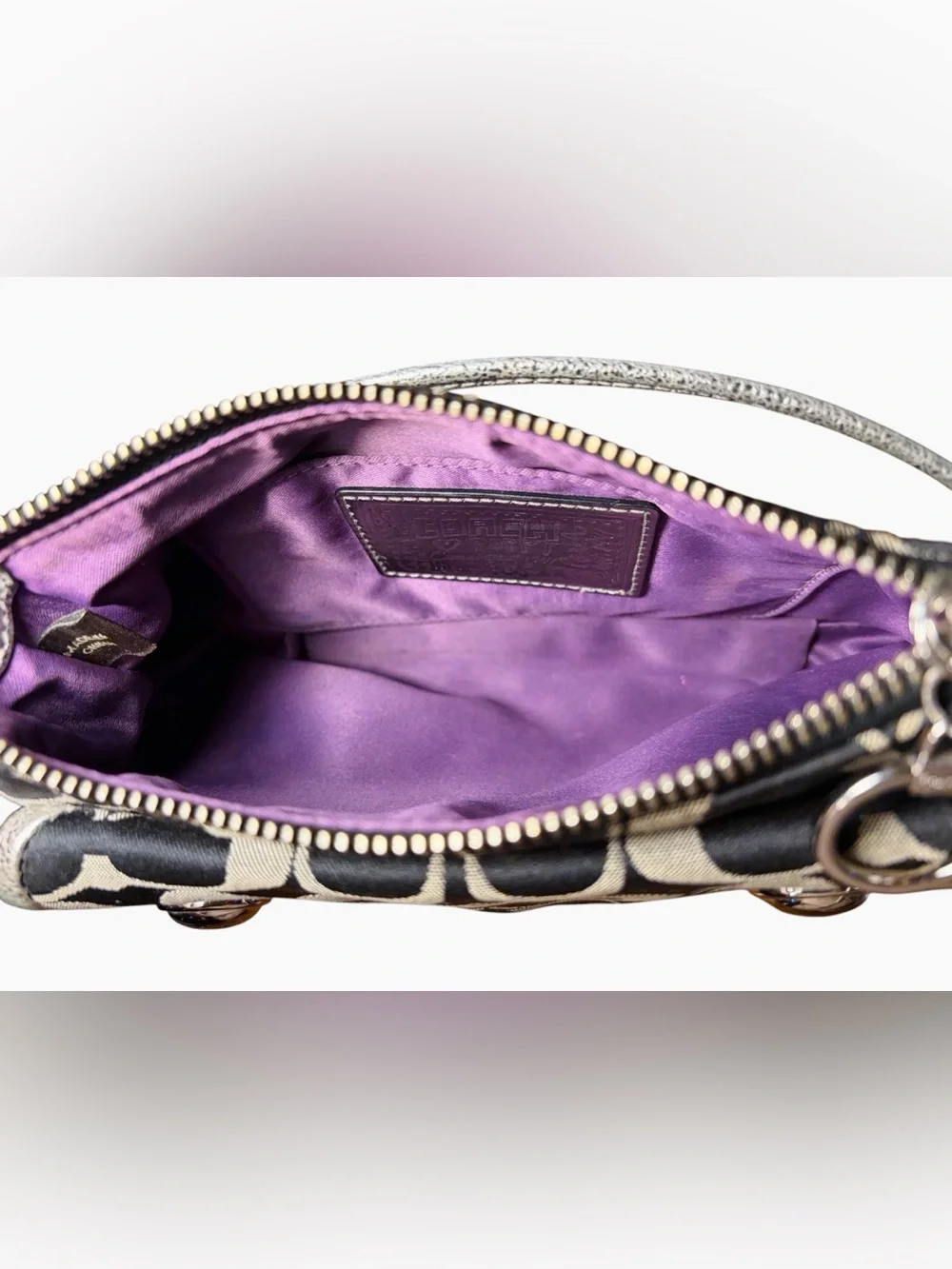 Coach Poppy Signature Pleated Crossbody Bag Black/Grey Metallic Silver - Picture 7 of 9